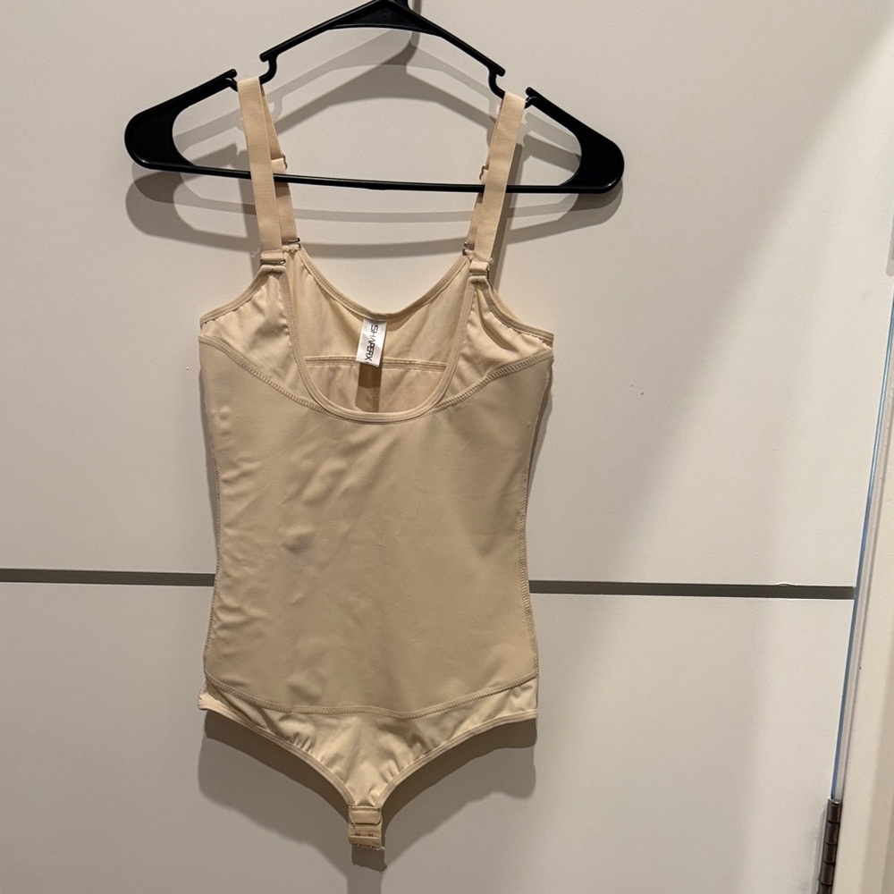 SHAPERX Seamless Open-Bust Tummy Control Thong Bodysuit light nude Shapewear S